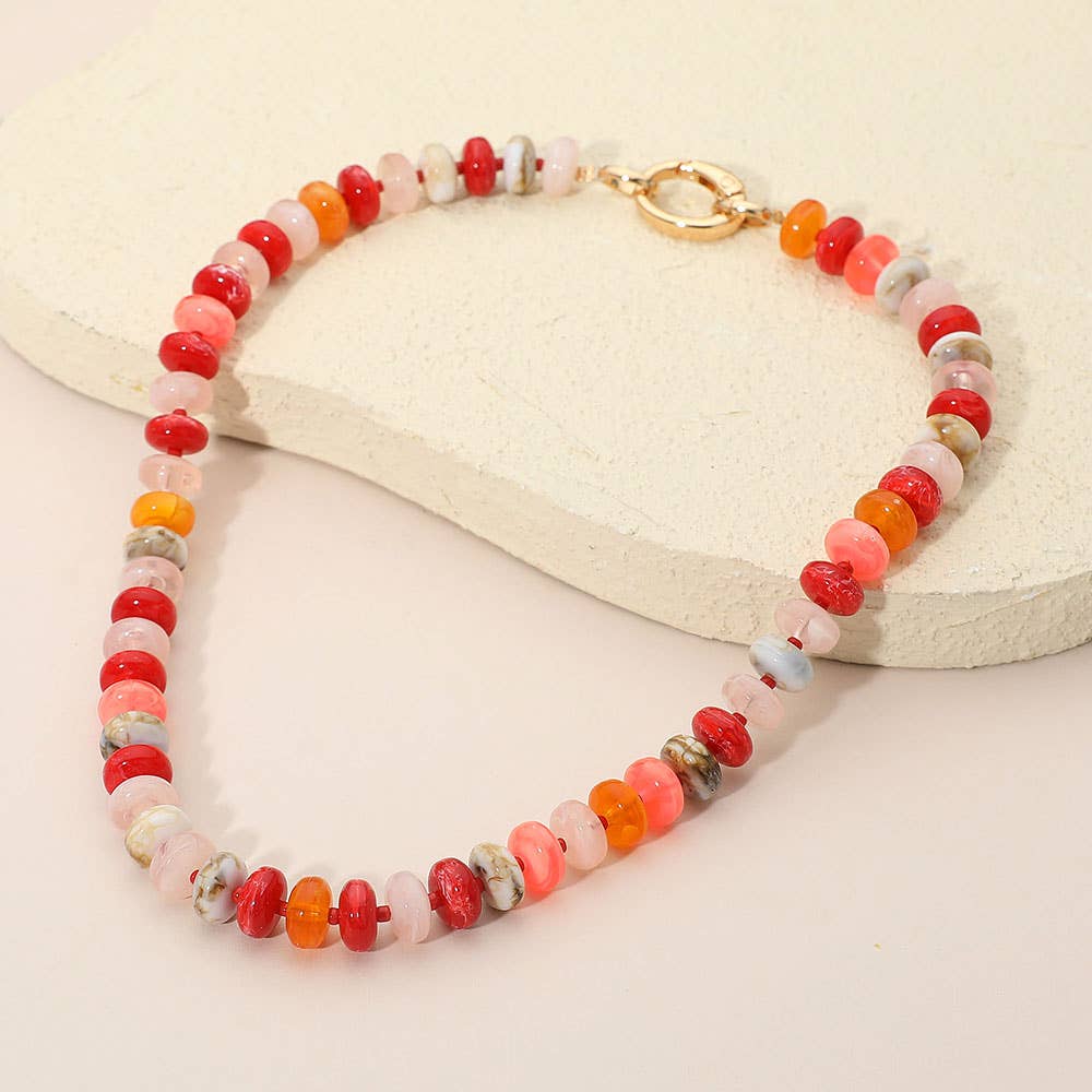 Chunky Multicolor Resin Flat Disc Beaded Necklace: Teal