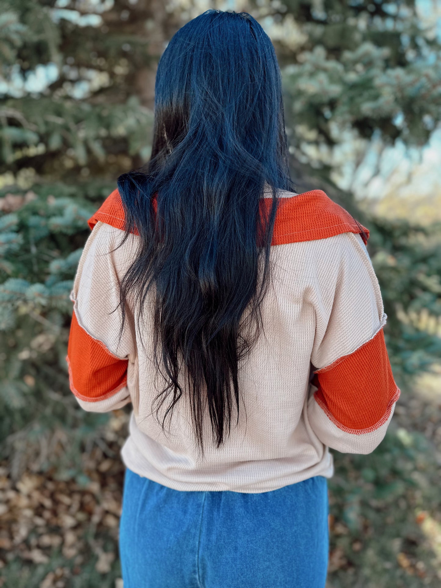 Thermal Color Block Collared Top