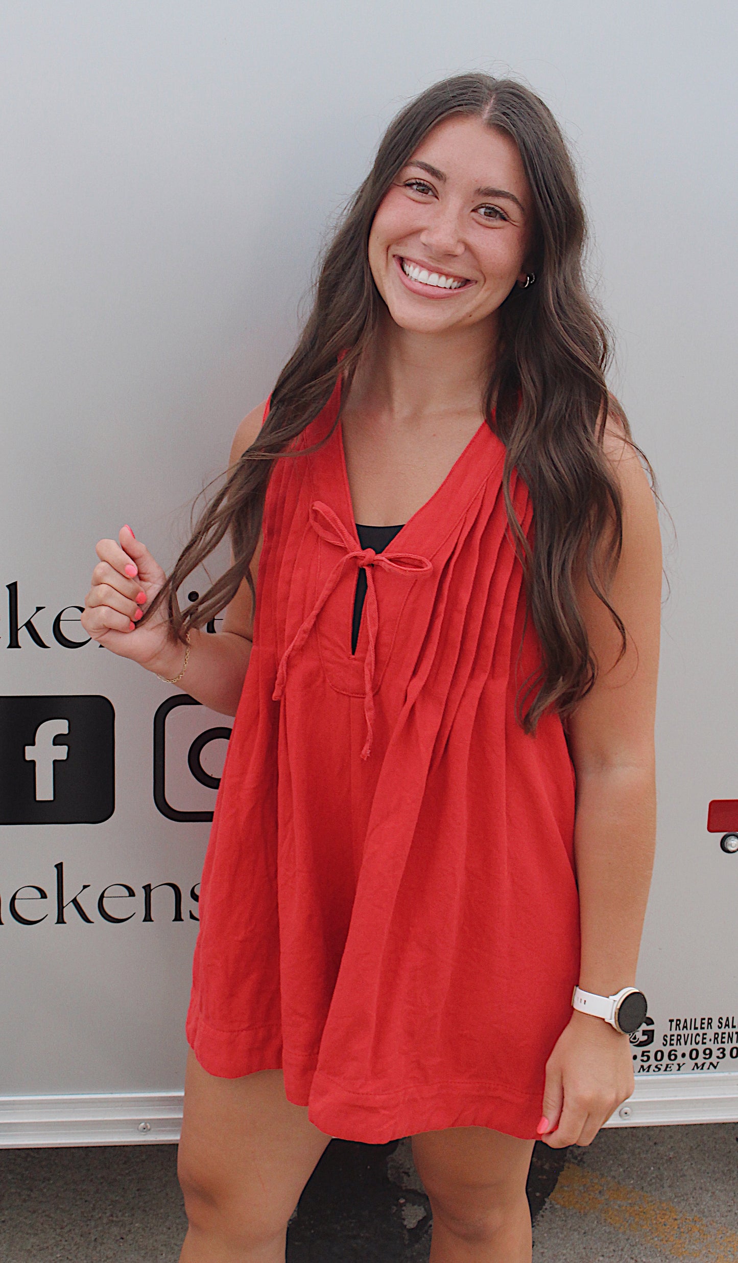 Washed Red Denim Romper