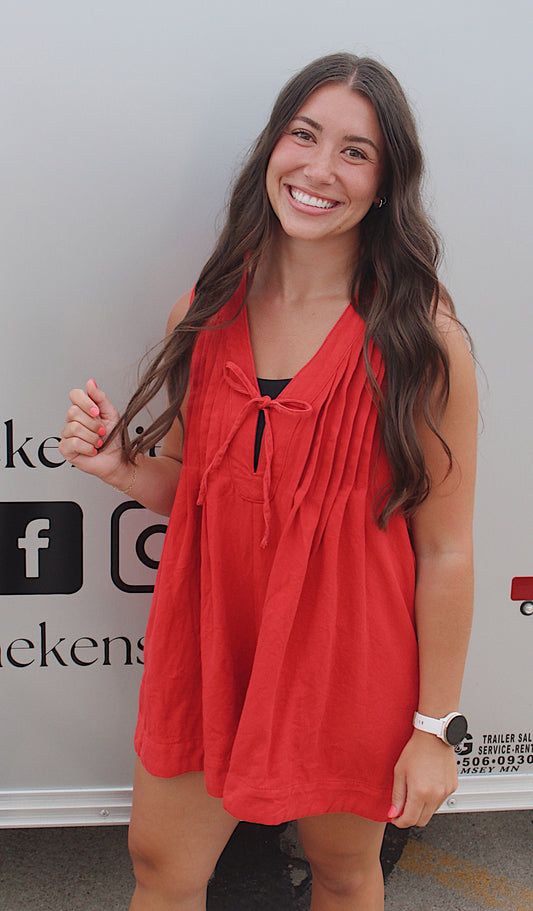 Washed Red Denim Romper