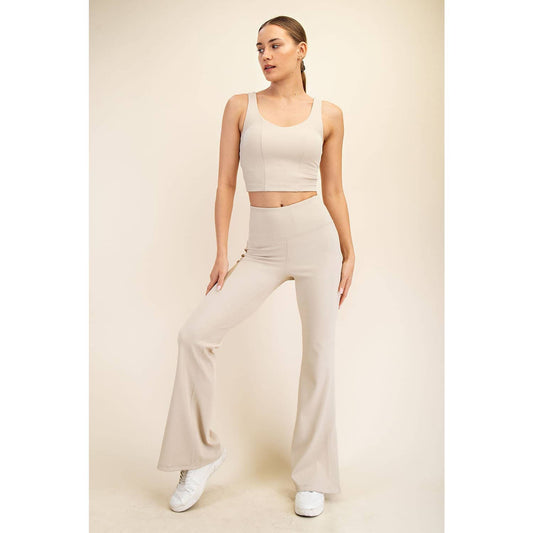 Nylon Rib Flare Leggings : Seashell (Rae Mode)