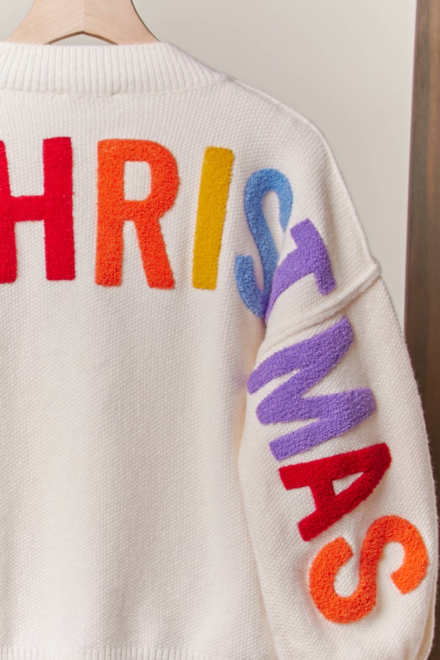 Oversize Christmas Sweater with Lettering: Ivory-Multi