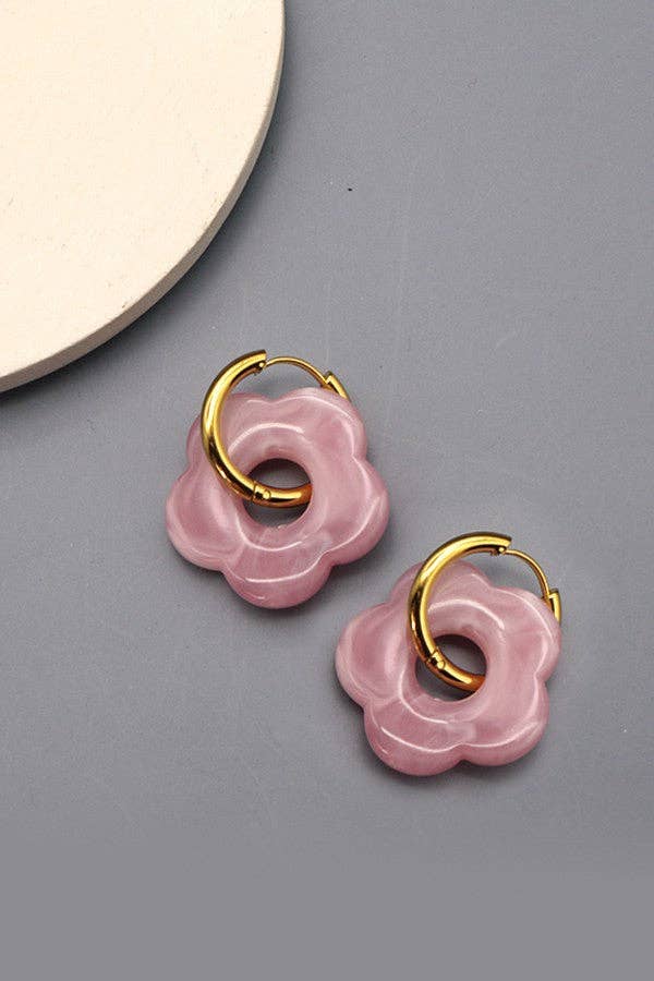 Flower Charm Hoop Earrings : Teal
