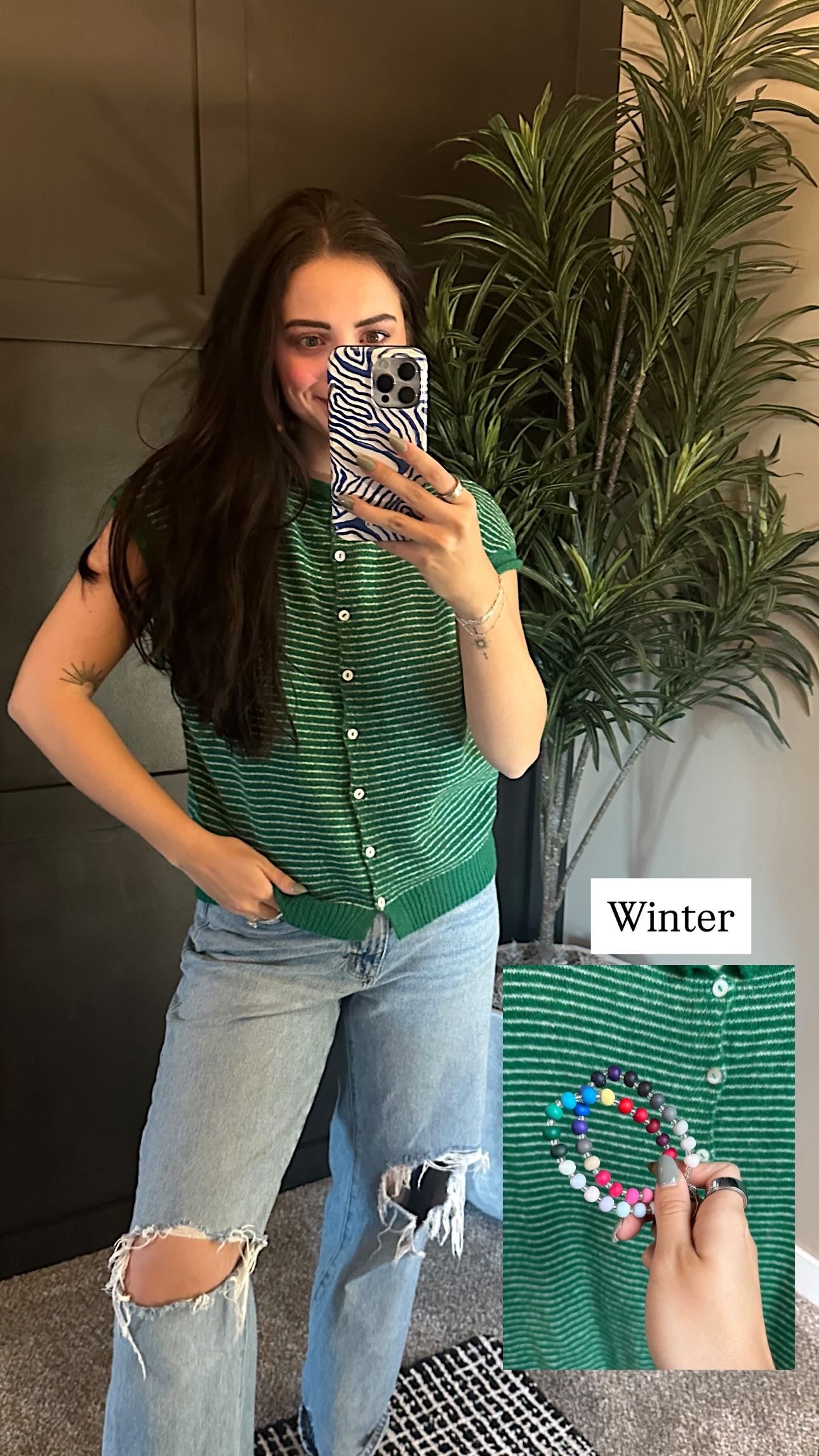 Striped Piper Vest Cardigan - Pin Stripe: Kelly Green