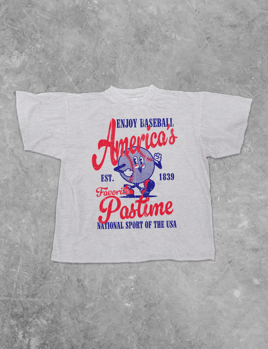 America's Favorite Pastime, Baseball Boxy Cotton Tee - Ash Grey