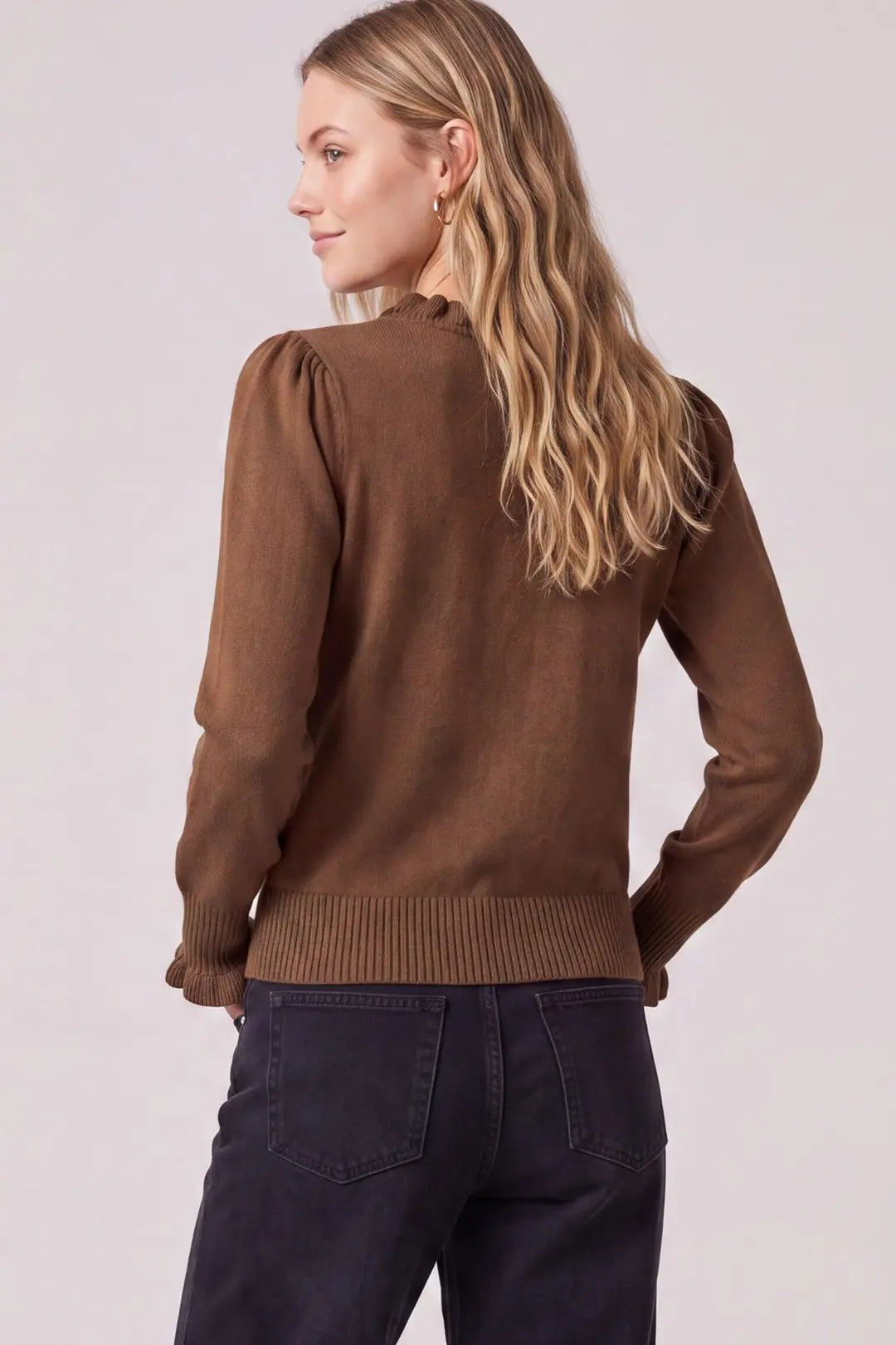 Ruffle Detail Sweater (Brown)