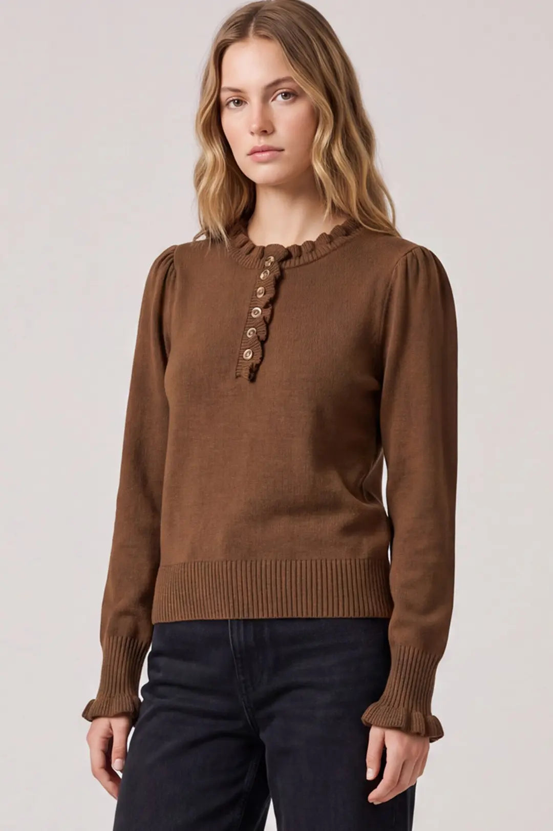 Ruffle Detail Sweater (Brown)