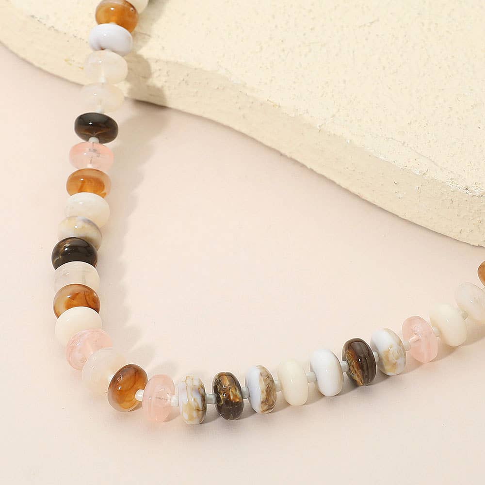 Chunky Multicolor Resin Flat Disc Beaded Necklace: Teal