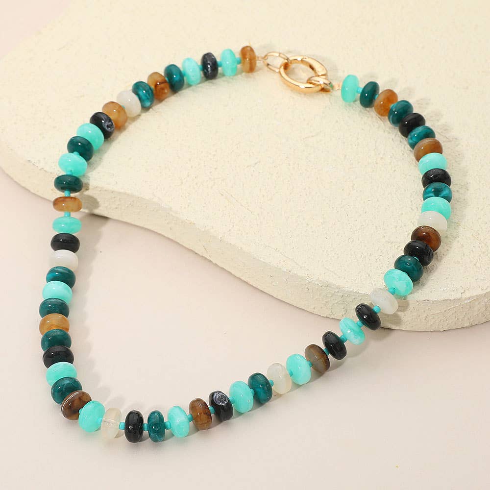Chunky Multicolor Resin Flat Disc Beaded Necklace: Teal