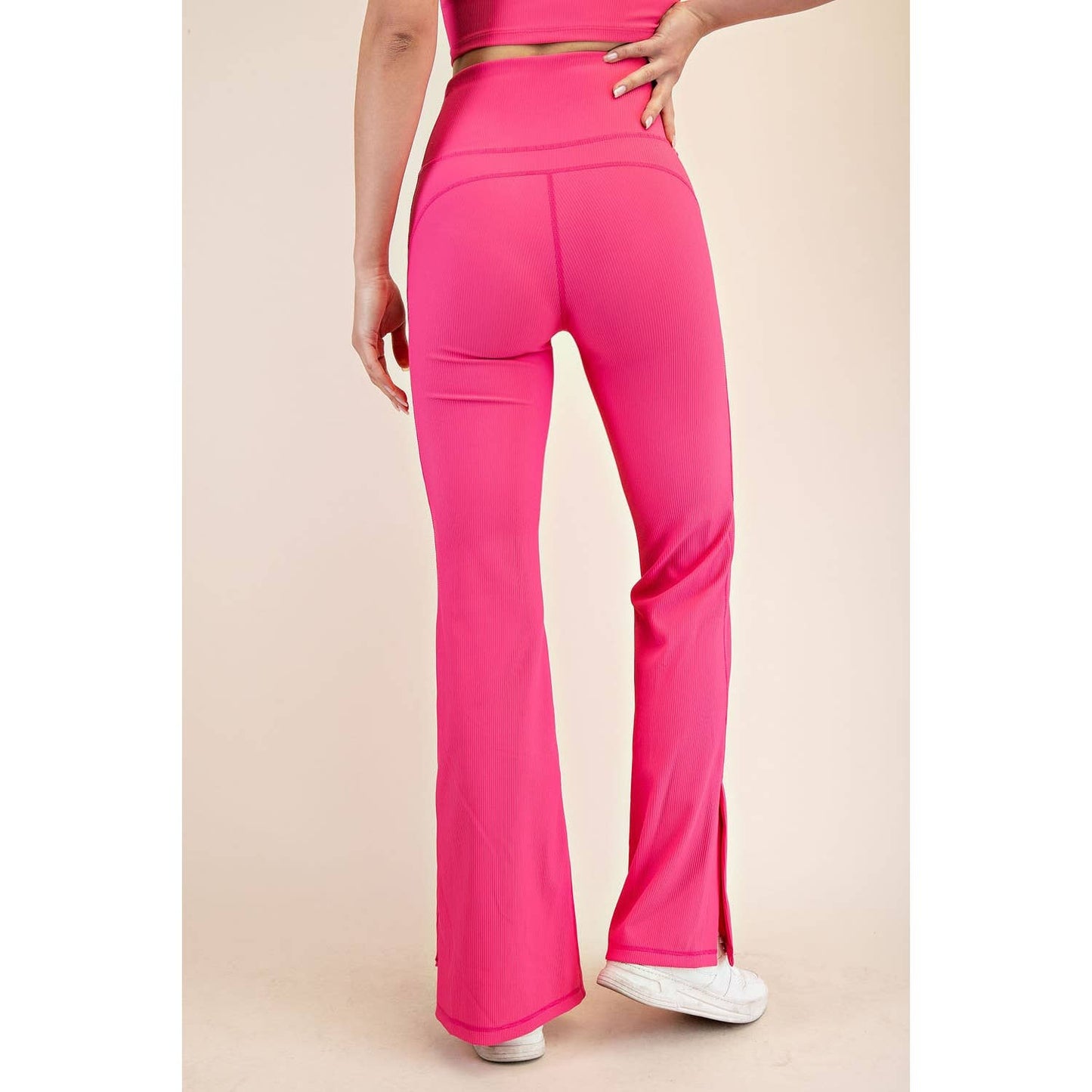 Nylon Rib Flare Leggings: Hot Pink (Rae Mode)