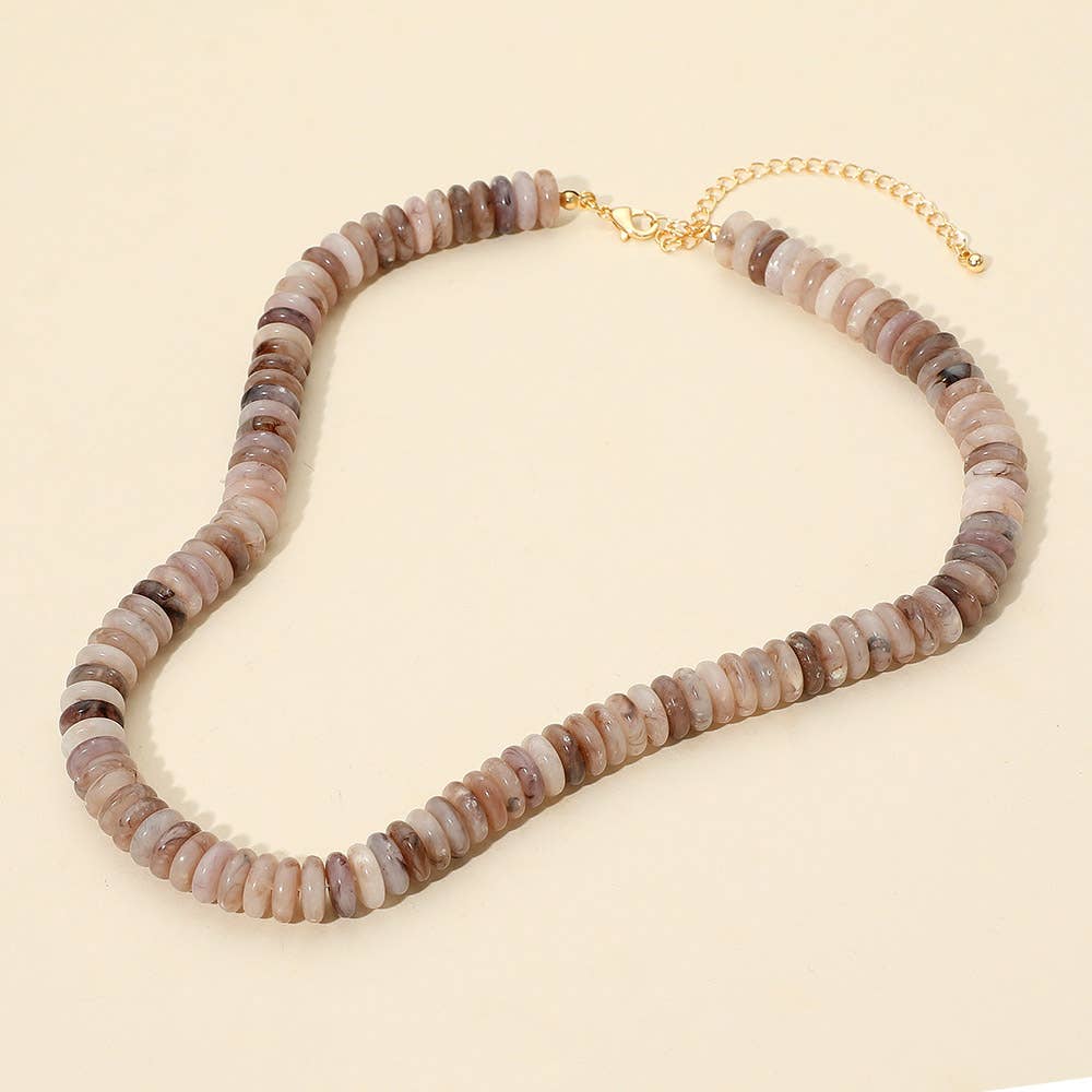 Flat Resin Disc Beaded Necklace: Brown/Gold