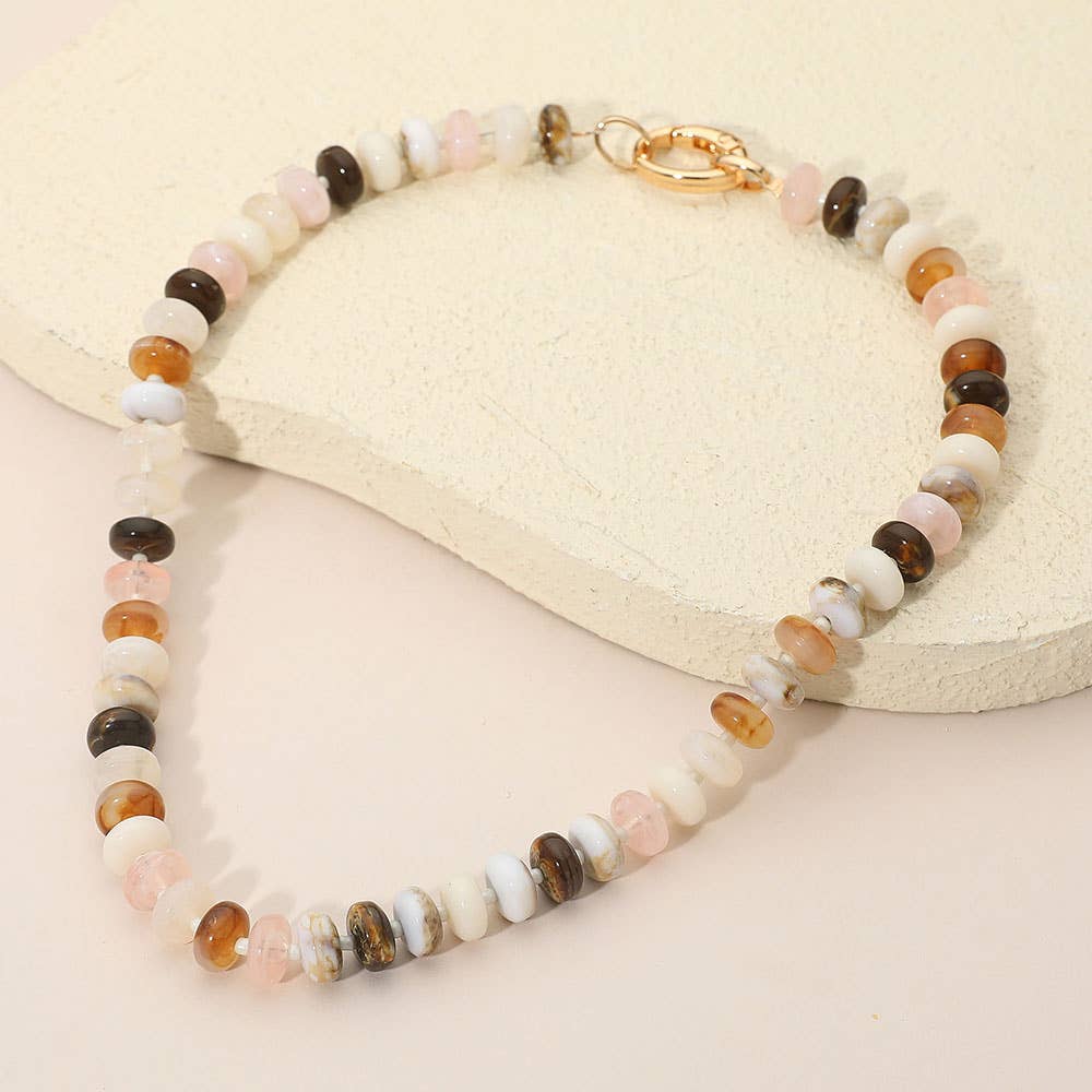 Chunky Multicolor Resin Flat Disc Beaded Necklace: Teal
