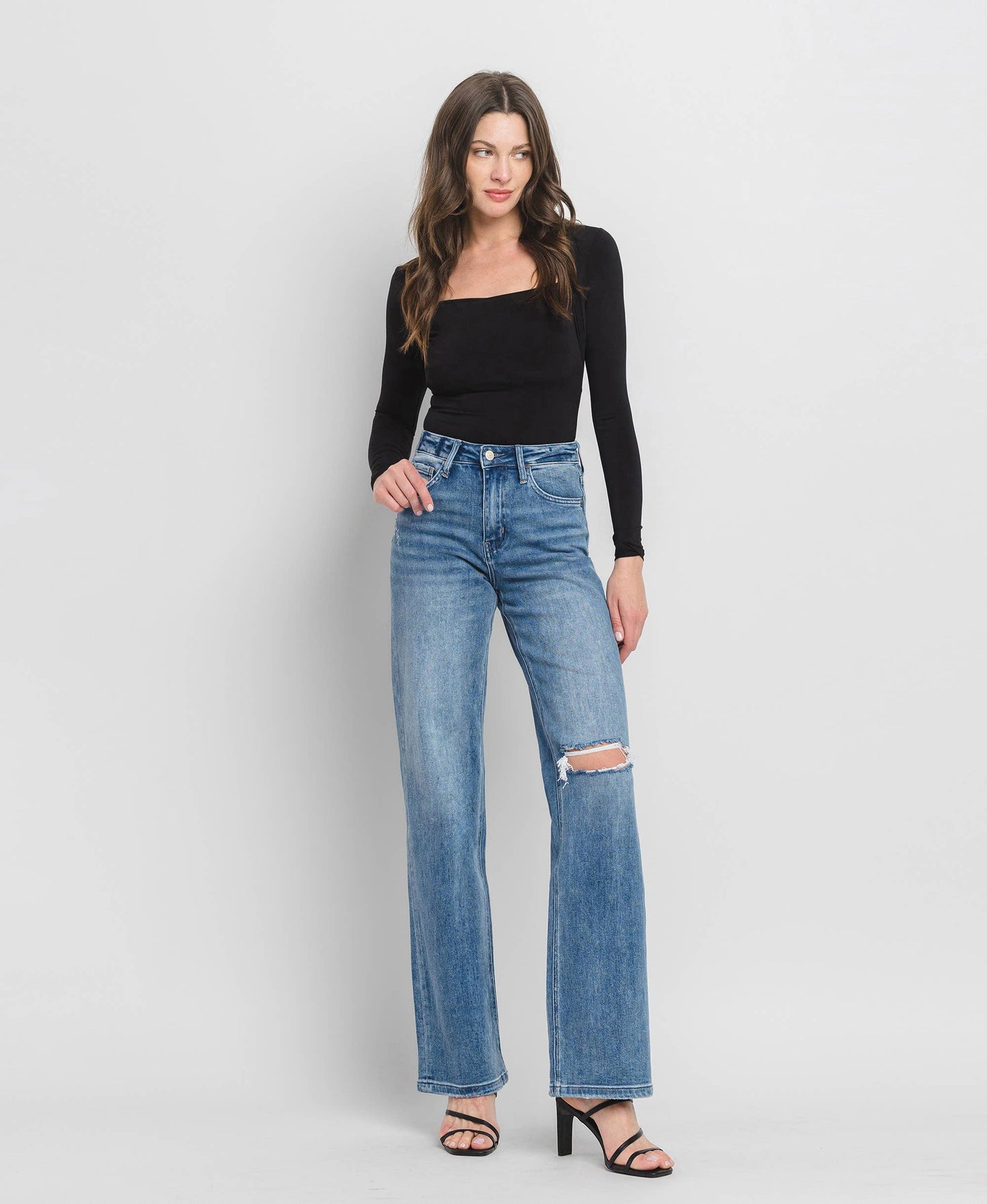 90'S Vintage Super High Rise Flare Jeans- Vervet by Flying Monkey