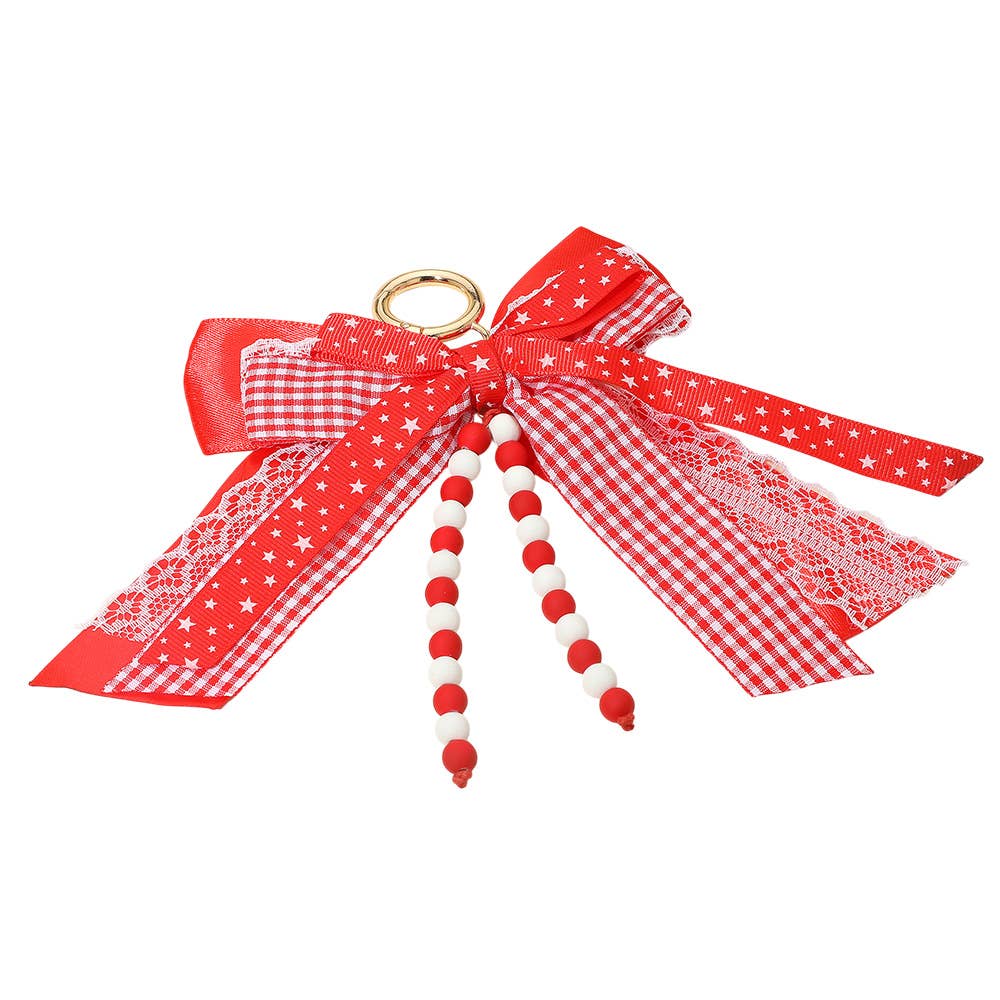 Game Day Bow Bag Charm - Red/White