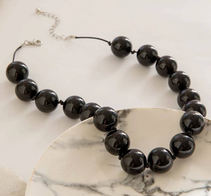 Black Beaded Statement Necklace