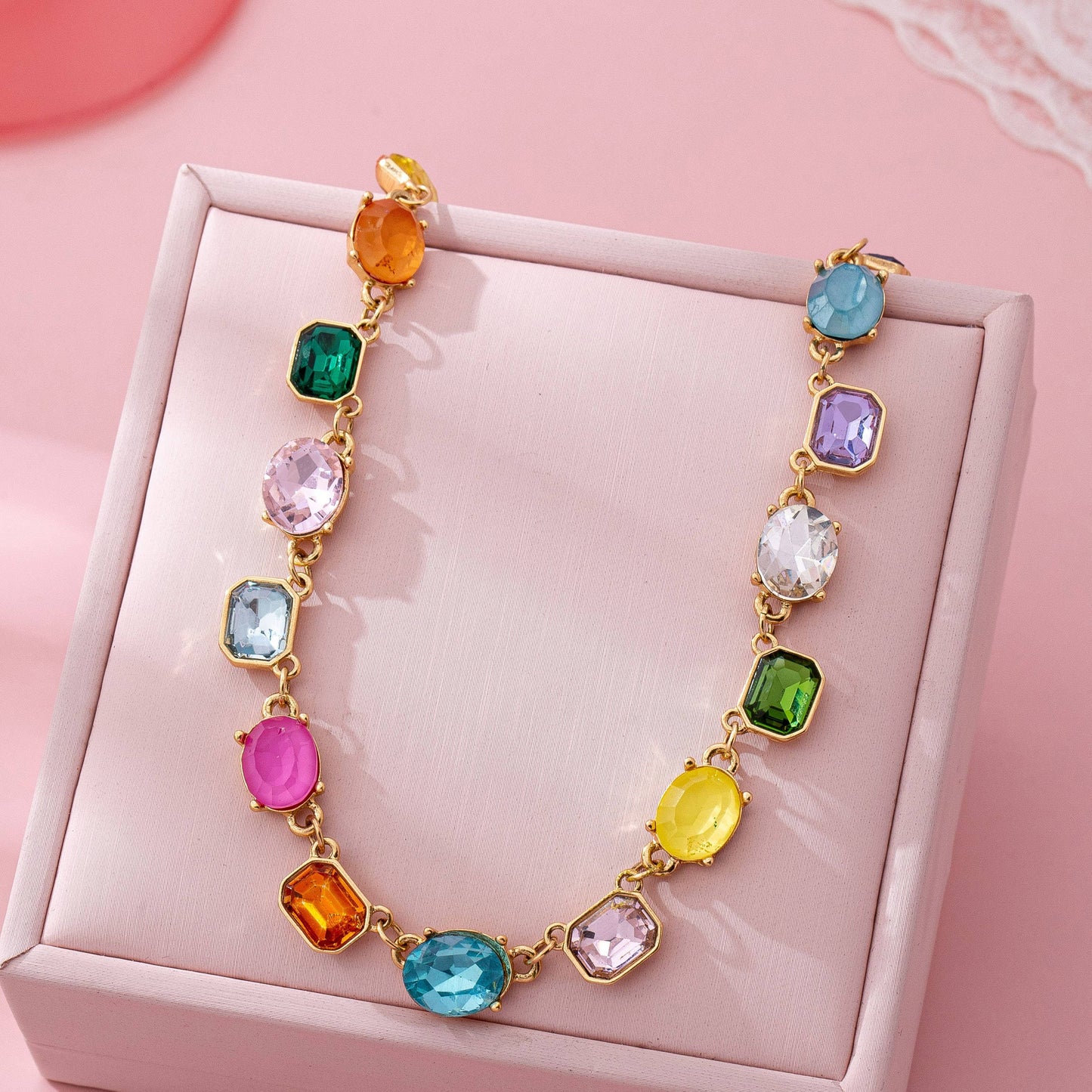 Rainbow Gemstone Paperclip Necklace