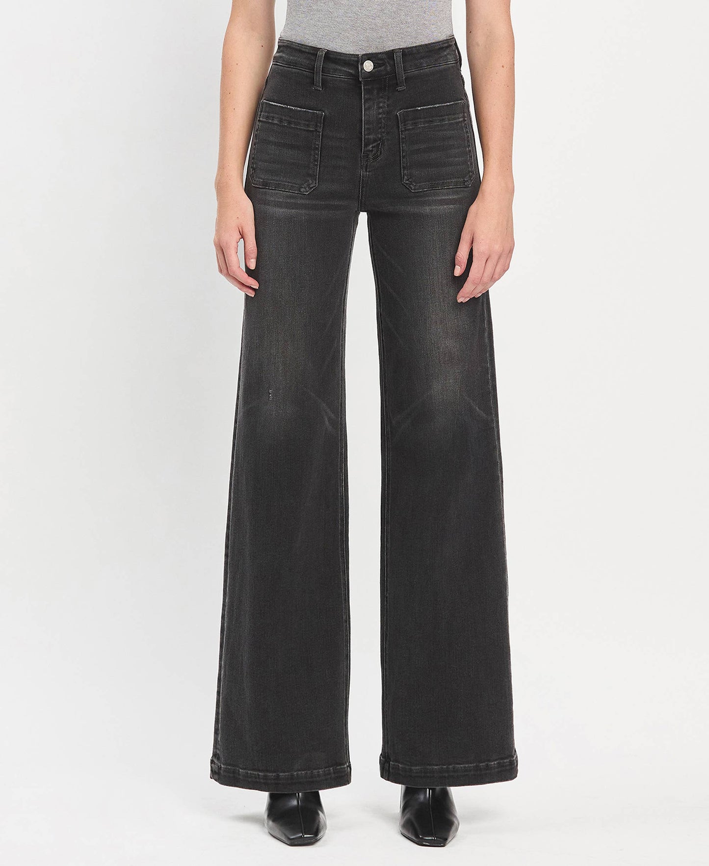 High Rise Wide Trouser Jeans- Vervet by Flying Monkey