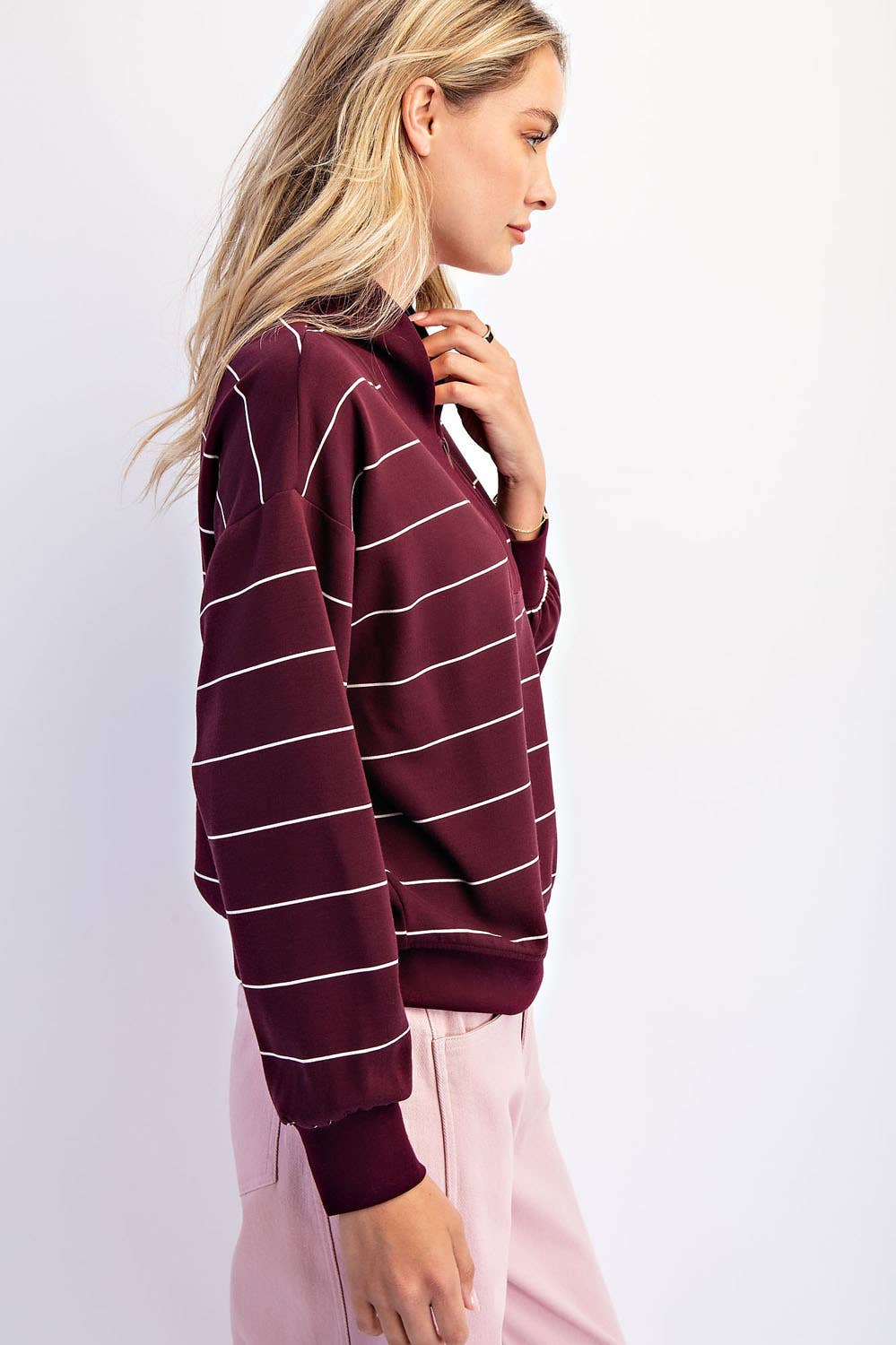 Modal Scuba Stripe V-Neck Jacket (Espresso/Cream)