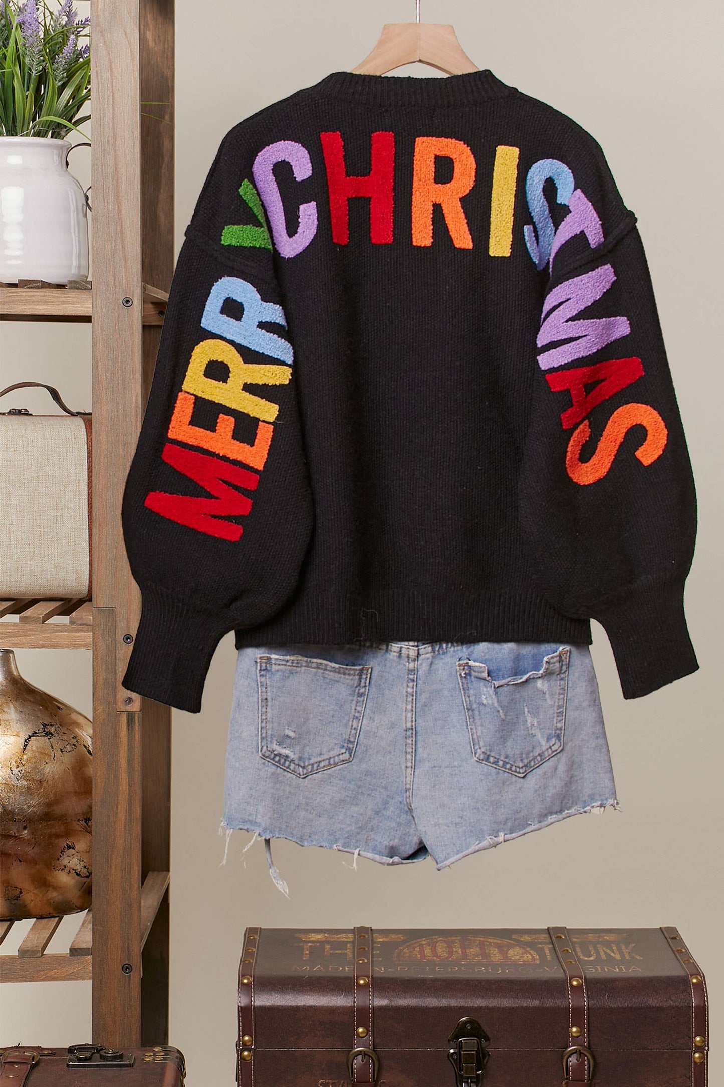 Oversize Christmas Sweater with Lettering: Ivory-Multi