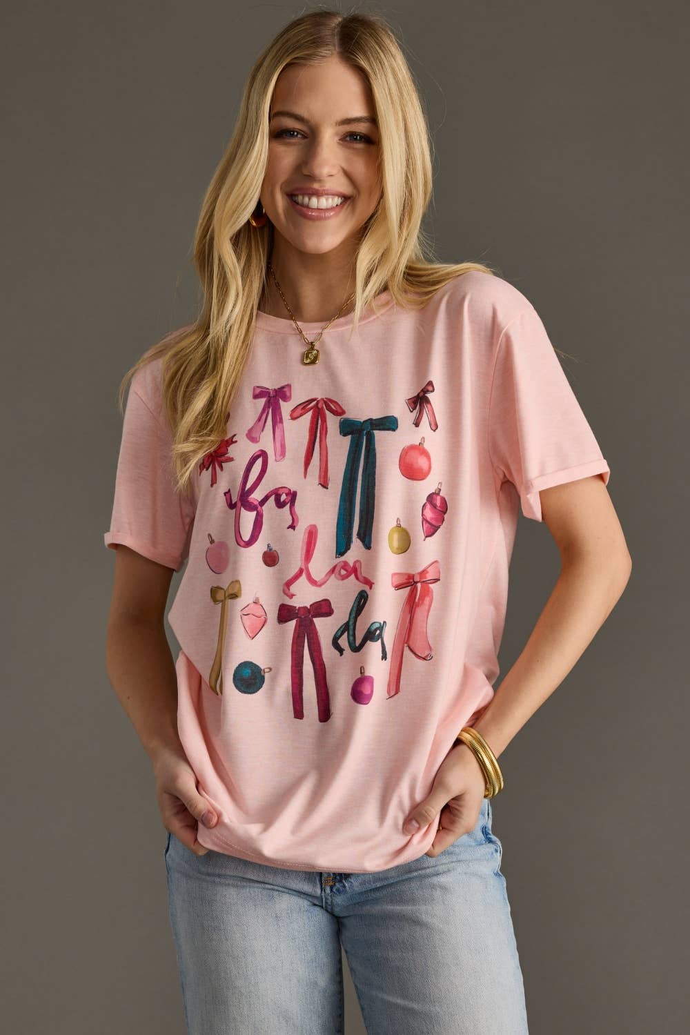 Pink “Fa La La” Graphic Tee