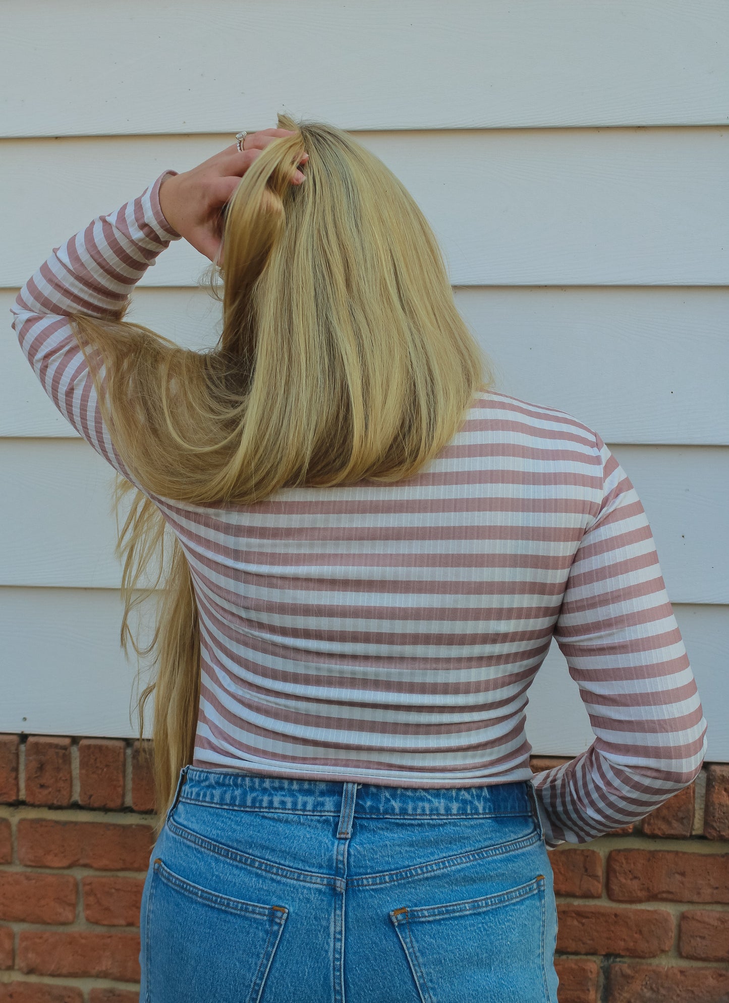 Striped Print Textured Long Sleeve