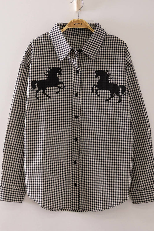 Wild West Gingham Horse Button-Up