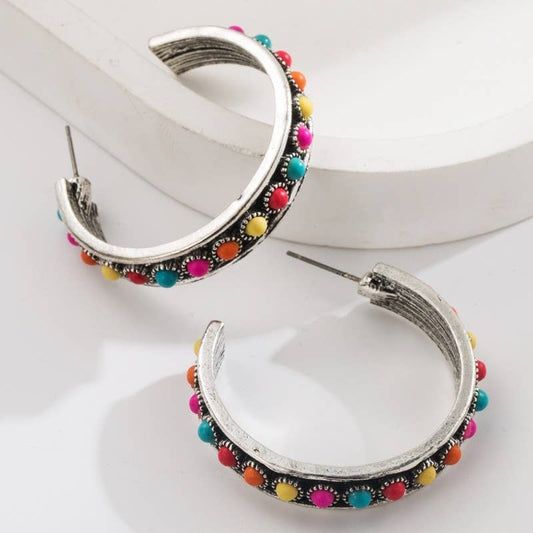Southwest Stone Hoop Earrings
