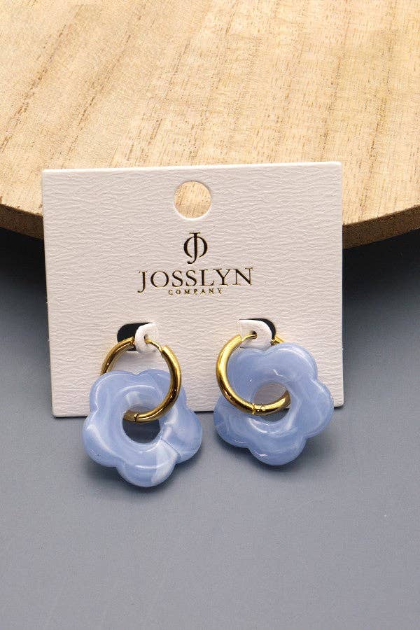 Flower Charm Hoop Earrings : Teal