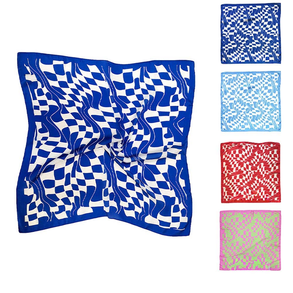 Abstract Wavy Square Print Square Bandana Scarf: Royal Blue