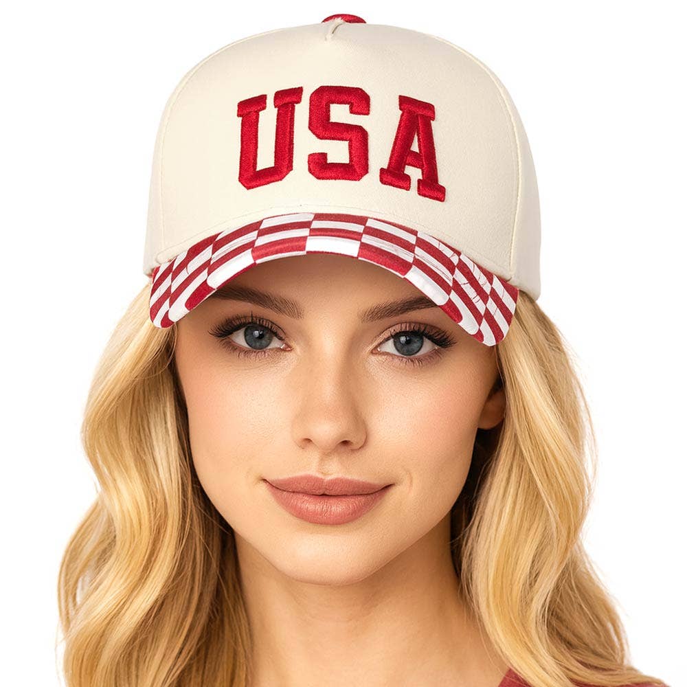 Checkered USA Embroidered Baseball Cap: Black