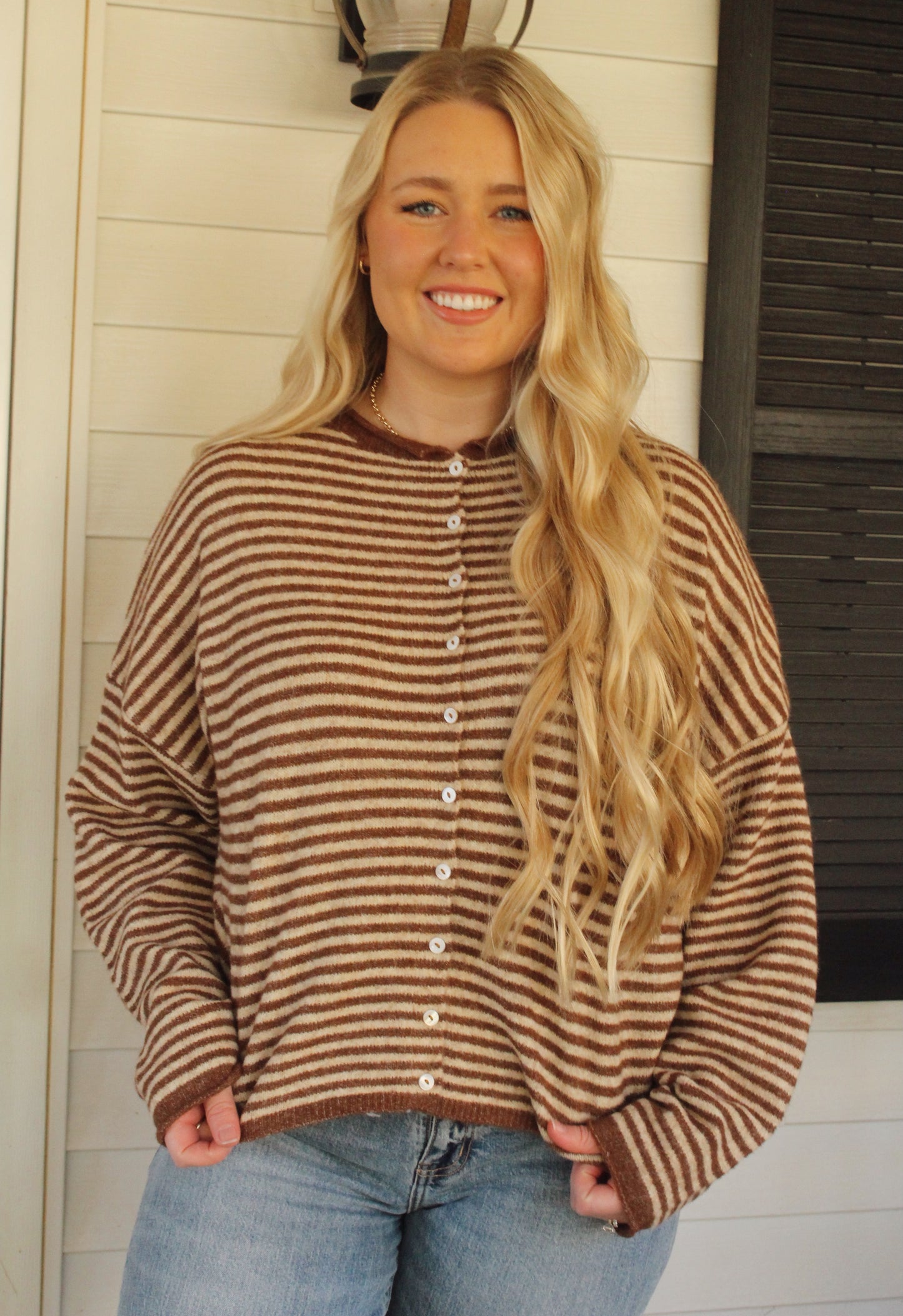 Piper Cardigan - Mini Striped : Brown
