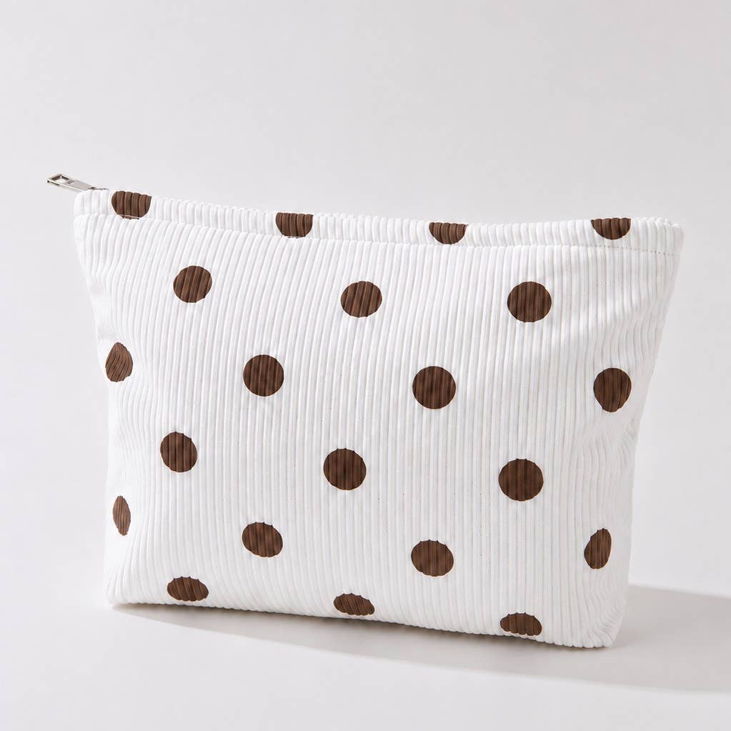 Off White Polka Dot Corduroy Cosmetic Pouch