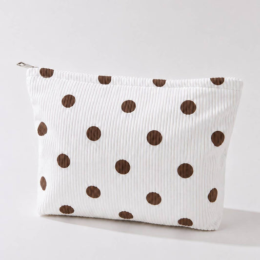 Off White Polka Dot Corduroy Cosmetic Pouch