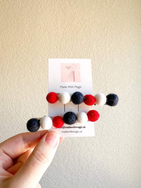 Red White and Blue Felt Shape Hair Clip Set