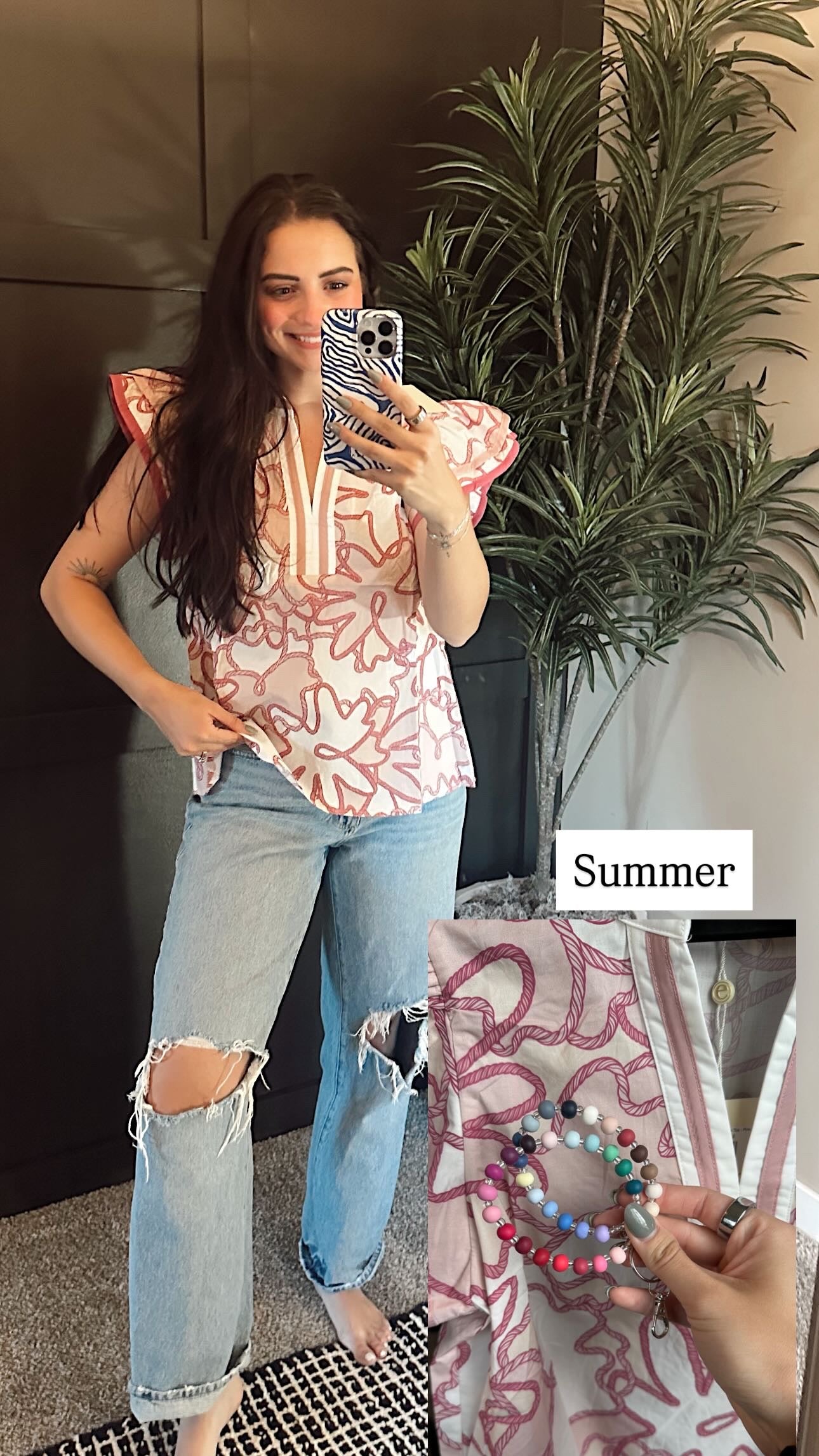 Abstract Print Flutter Sleeve Top - Pink