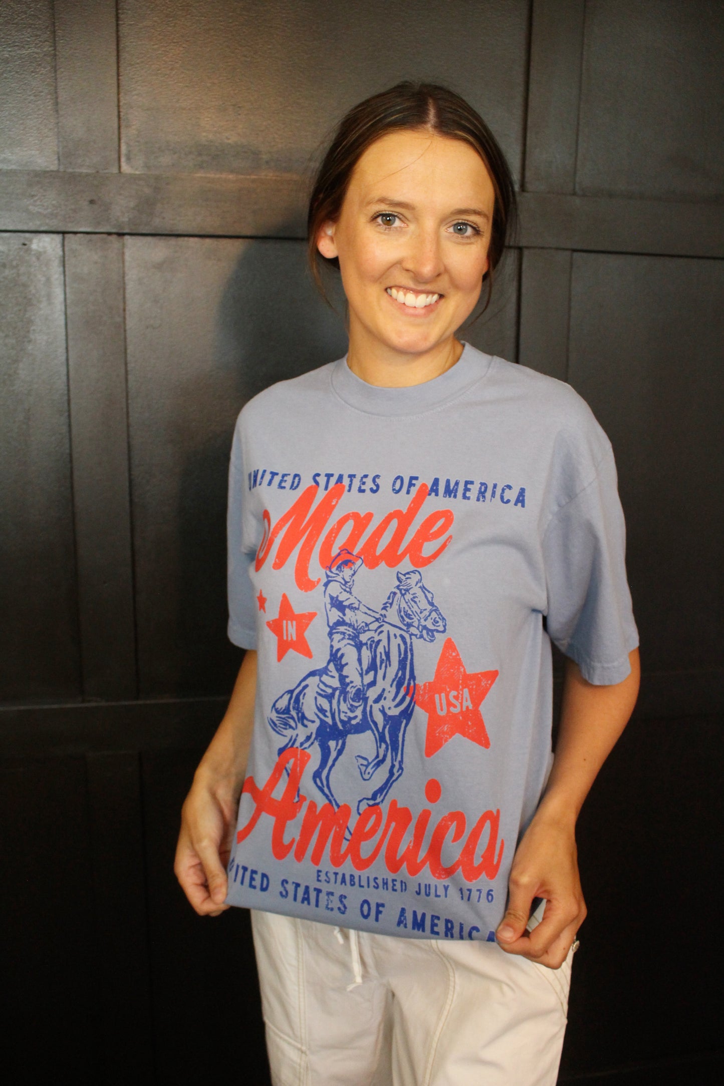 Made In America, USA Western Boxy Cotton Tee : Clear Blue