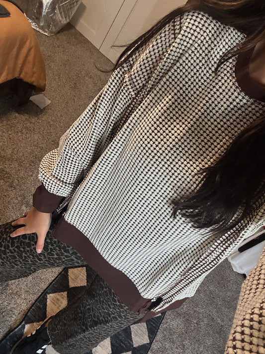 Oversized Waffle Knit Casual Top: Chocolate