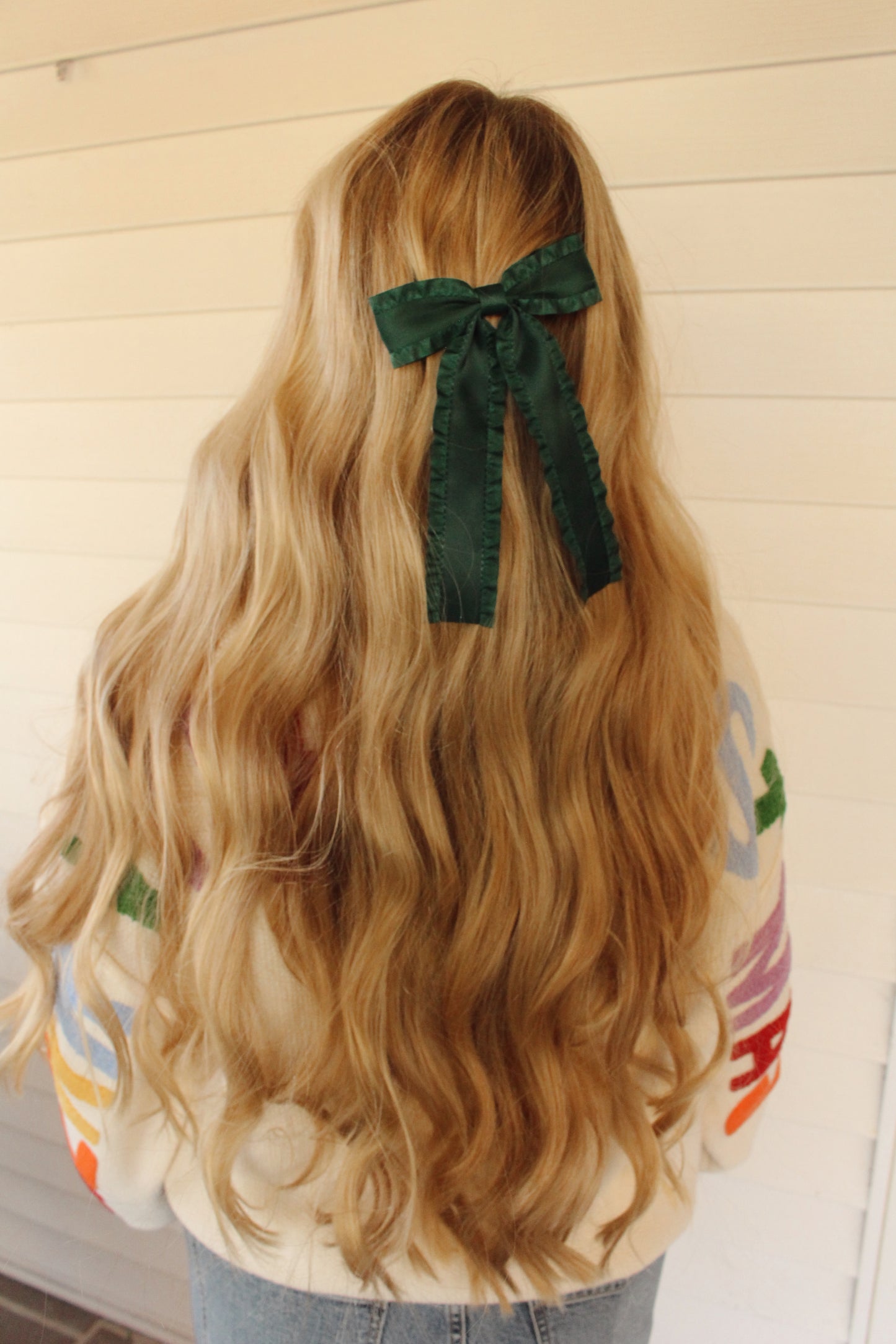Love Game Frill Bow Hair Clip: Deep Green