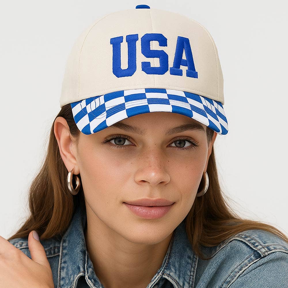Checkered USA Embroidered Baseball Cap: Black