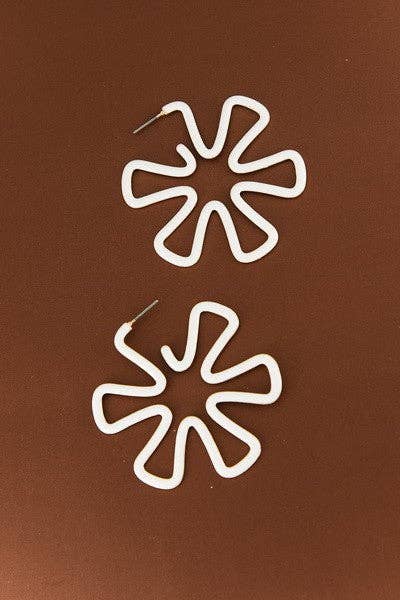 Large Flower Cutout Hoop Earrings : Worn Silver