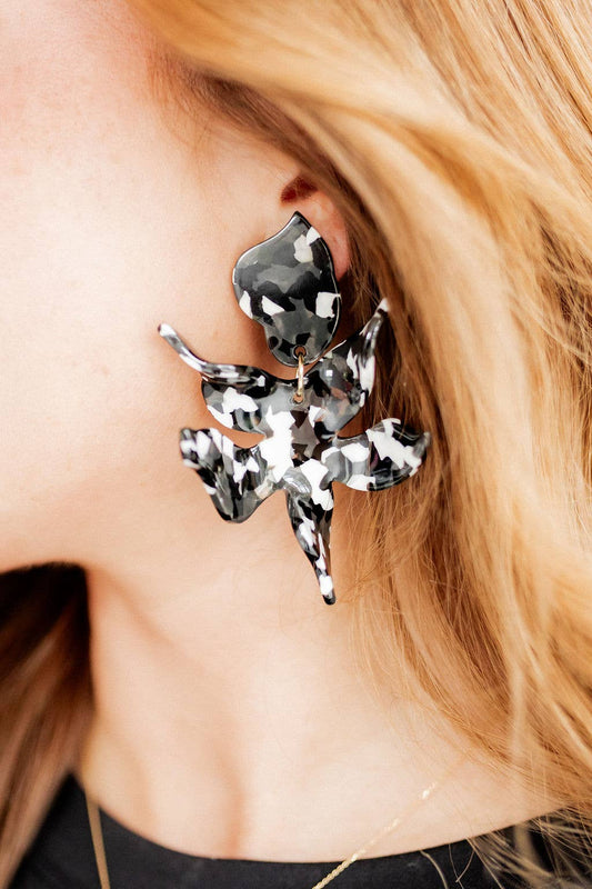 Flora Statement Earrings- Black & White