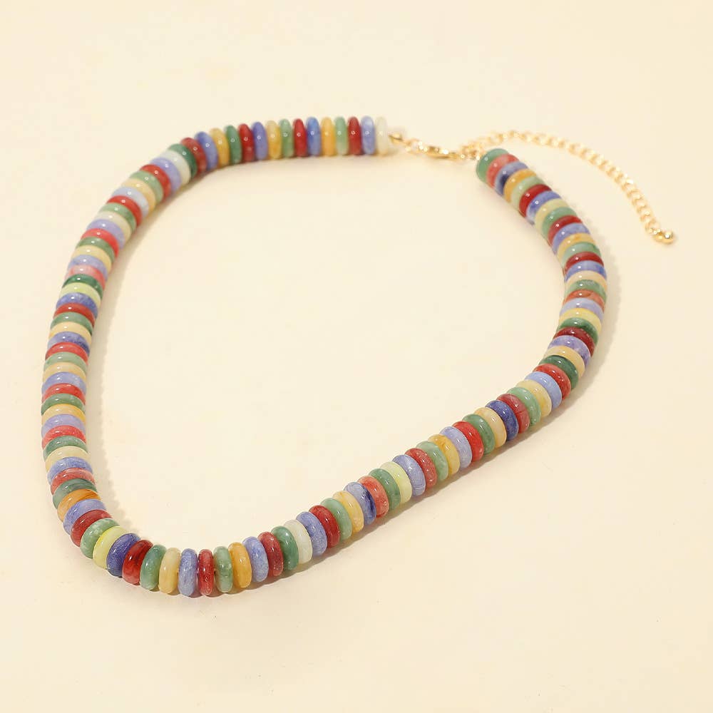 Flat Resin Disc Beaded Necklace: Brown/Gold