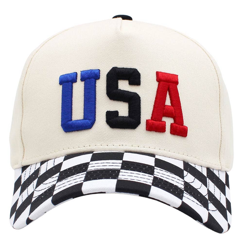 Checkered USA Embroidered Baseball Cap: Black