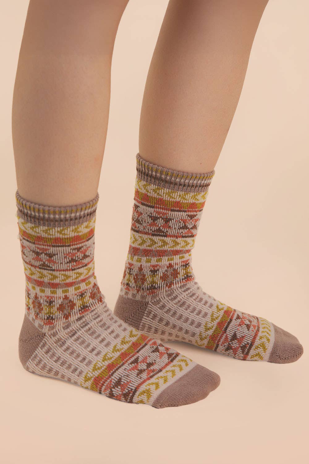 Geometric Graphic Crew Socks: Cream