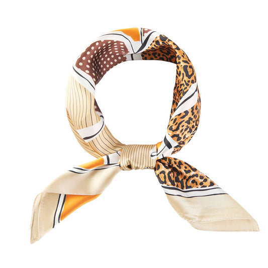 Pop Art Horse and Leopard Printed Square Silky Satin Bandana Scarf: Orange