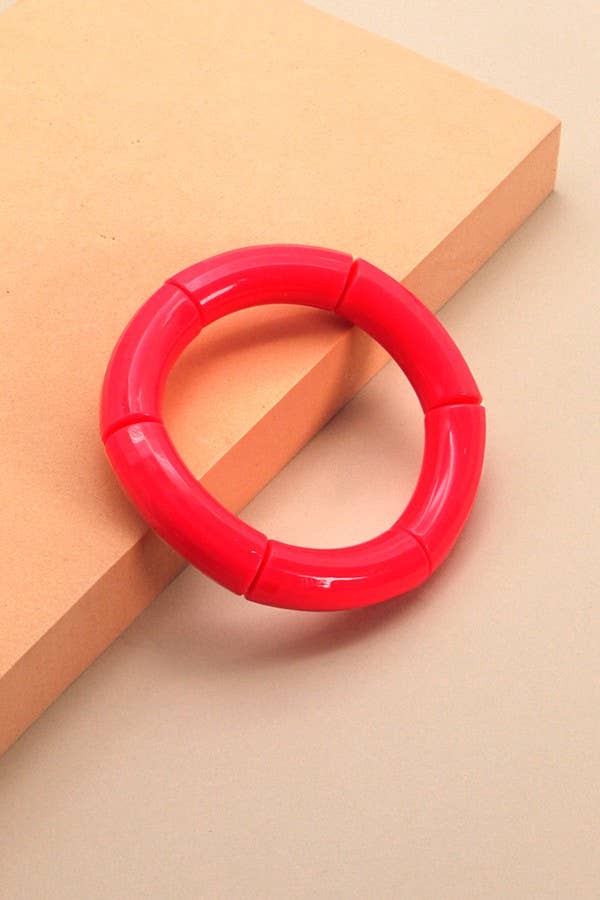 Hot Pink Tube Bead Stretch Bracelet