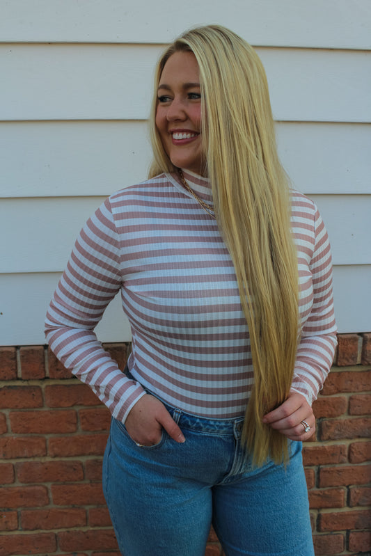 Striped Print Textured Long Sleeve