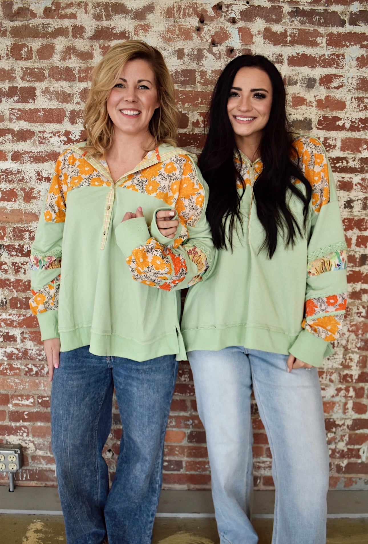 Remi Print Mix Button Hoodie (Plus Size)