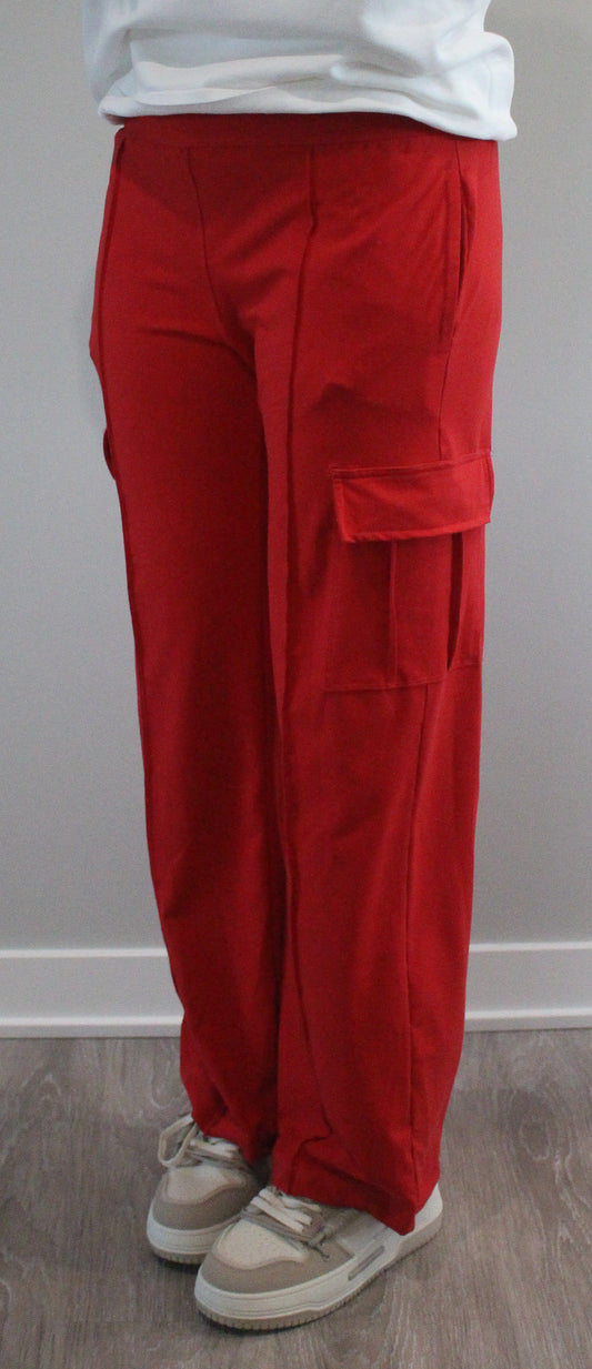 Butter Straight Leg Cargo Sweatpants: Red