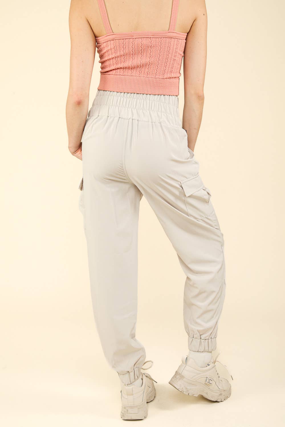 High Waisted Cargo Active Joggers w/ Pockets: Coconut Milk